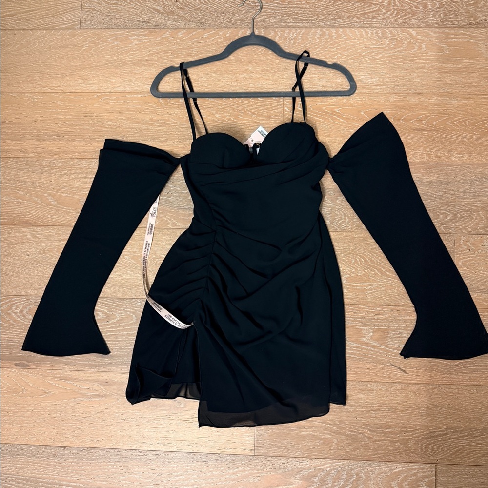 Oh Polly Black Bardot Mini Dress with Detachable Sleeves